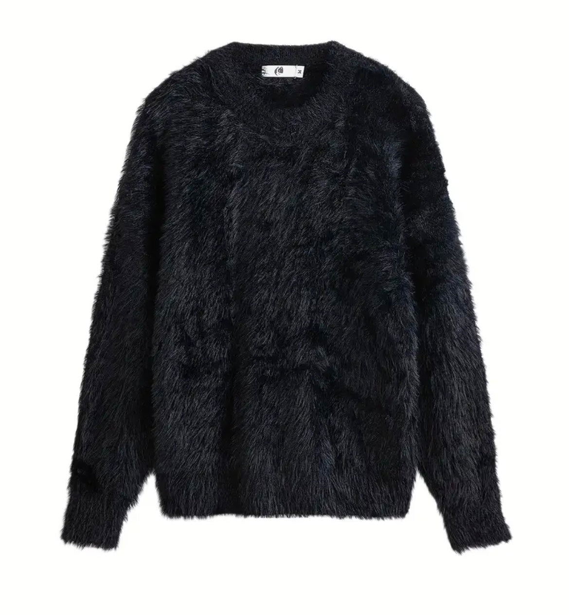 Einfarbiger Strickpullover mit weichem Fell