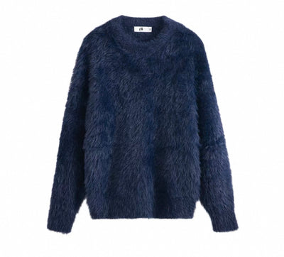 Einfarbiger Strickpullover mit weichem Fell