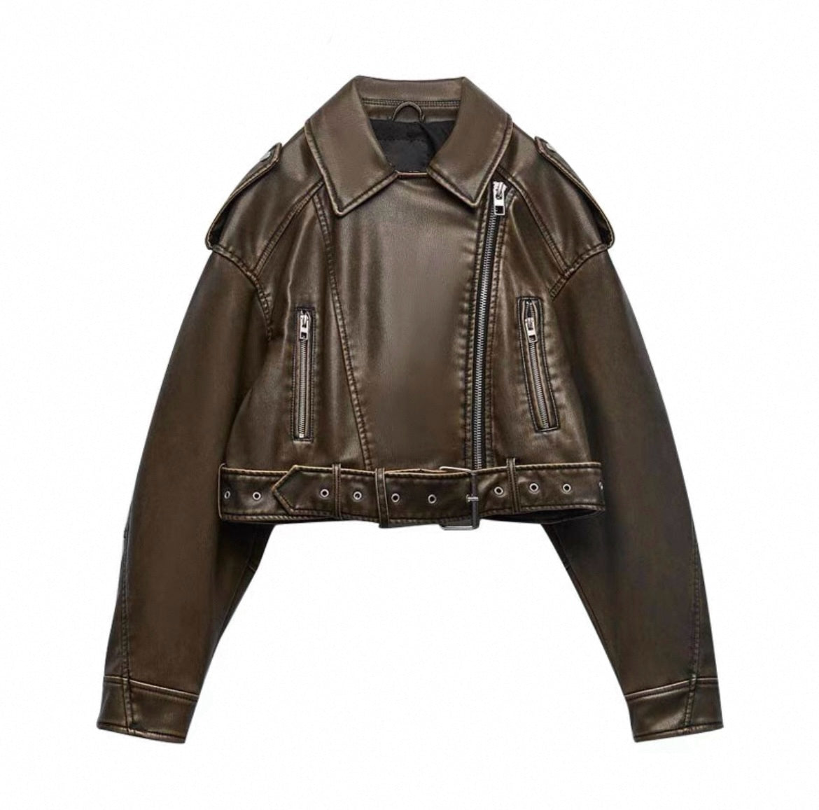 Virale Lederjacke im Crop- Top Schnitt für Frauen