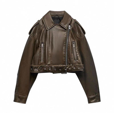 Virale Lederjacke im Crop- Top Schnitt für Frauen