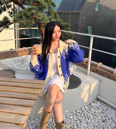 Oversize Strickjacke mit Rautenmuster für Frauen