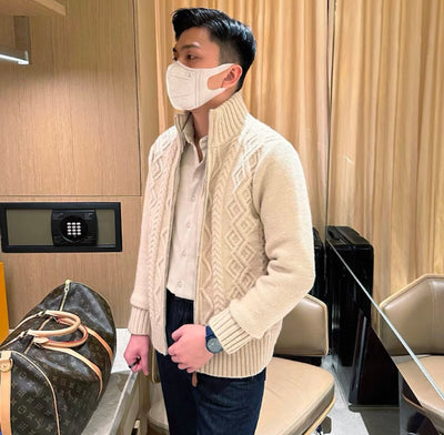 Dicke Strickjacke mit Zopfmuster und Reißverschluss für Herren