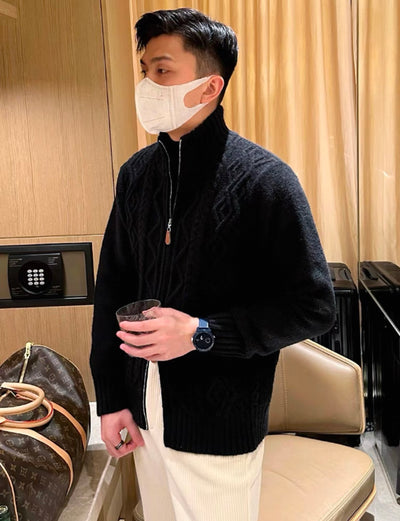 Dicke Strickjacke mit Zopfmuster und Reißverschluss für Herren