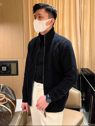 Dicke Strickjacke mit Zopfmuster und Reißverschluss für Herren