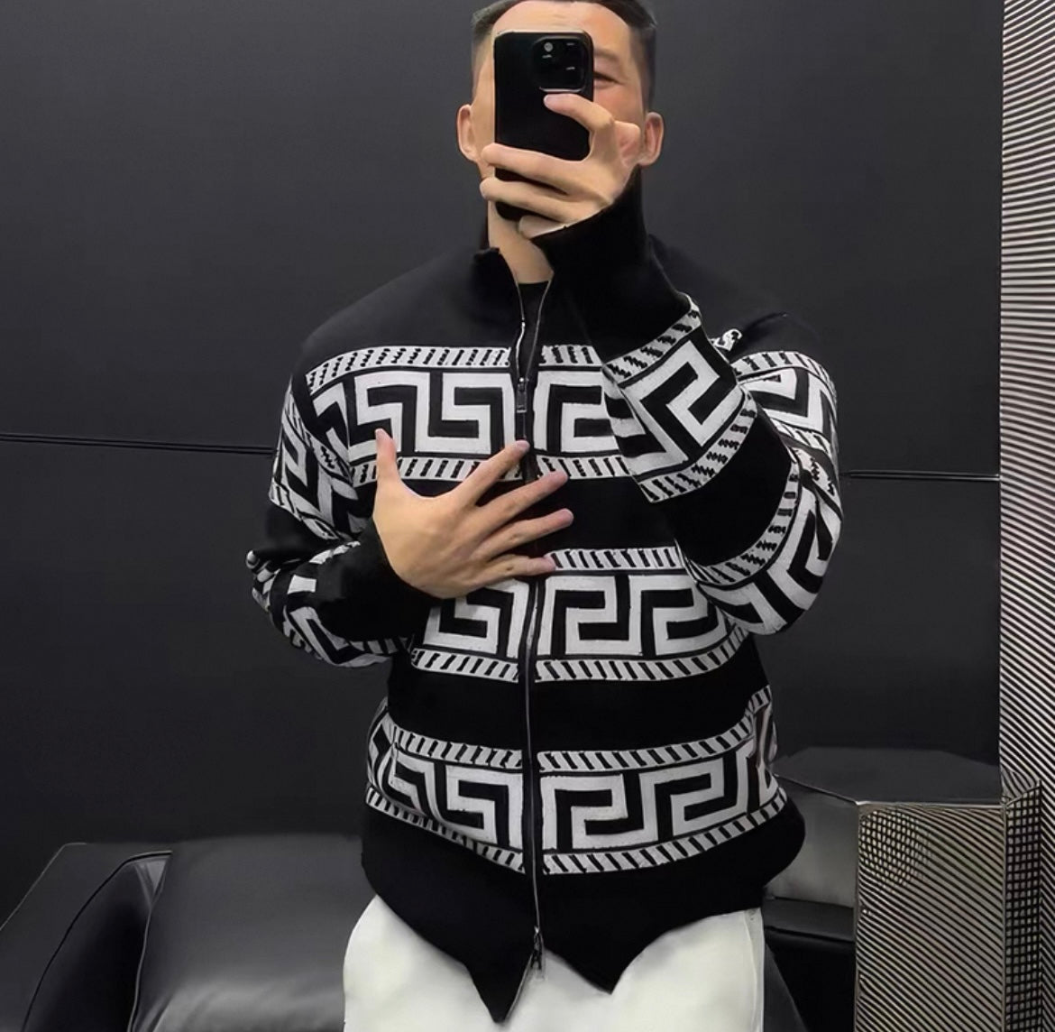 Feinstrickjacke mit Mäander-Muster für Herren