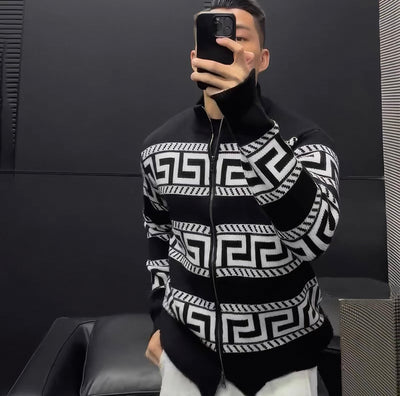 Feinstrickjacke mit Mäander-Muster für Herren