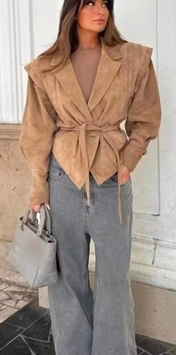 Stylisch Elegante Velourslederjacke aus für Frauen