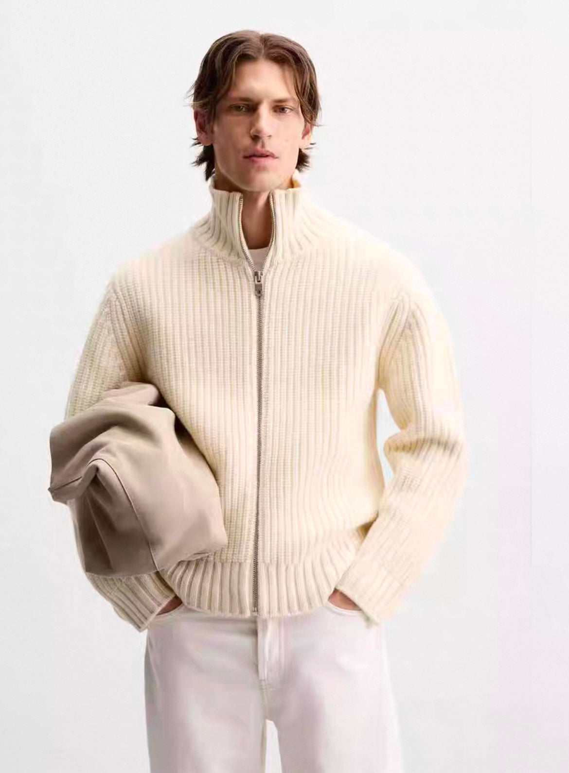 Strickjacke mit durchgehendem Reißverschluss und Stehkragen für Herren