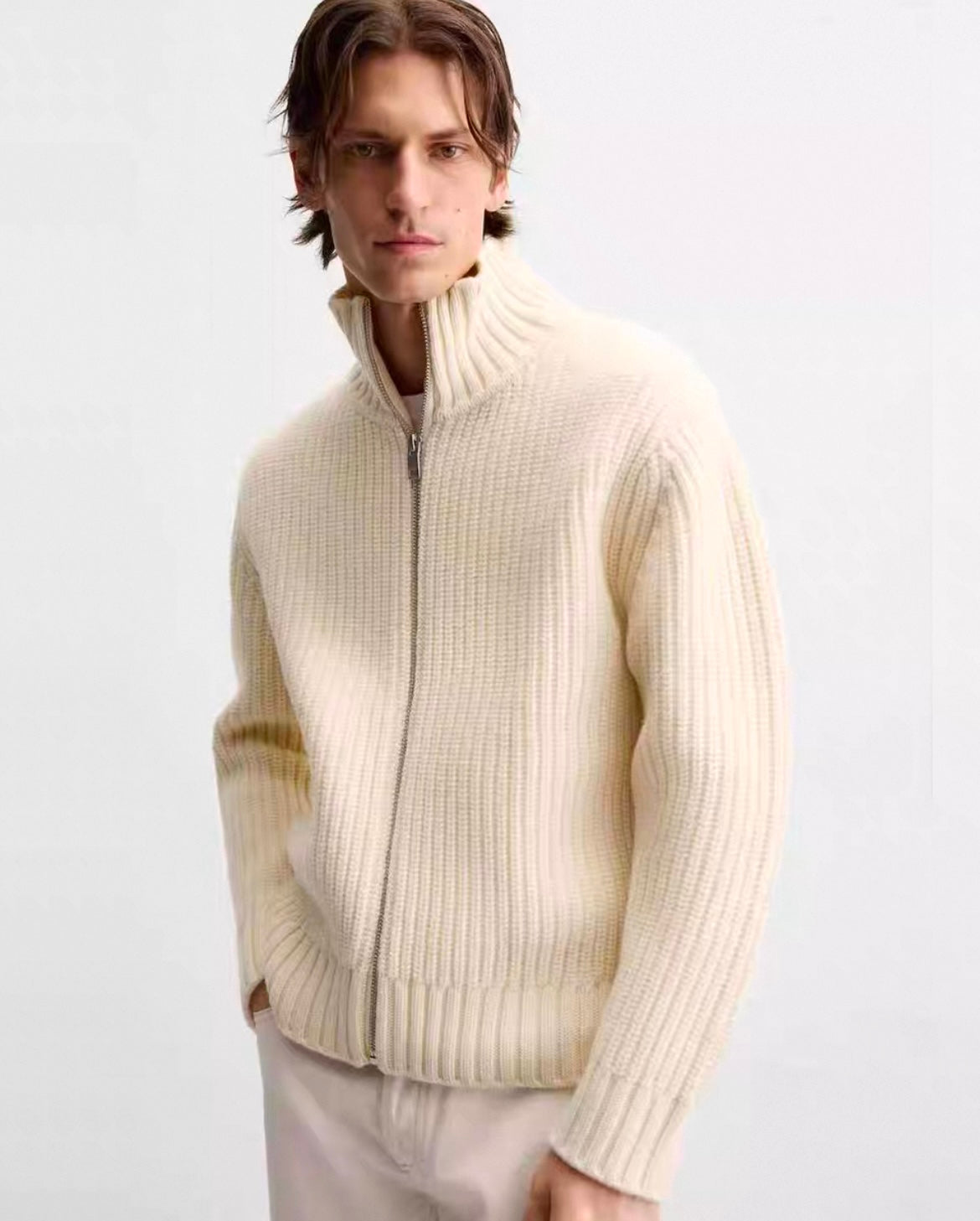 Strickjacke mit durchgehendem Reißverschluss und Stehkragen für Herren