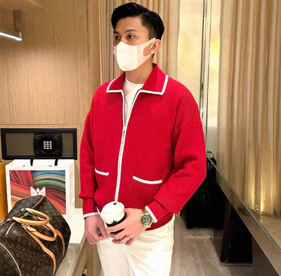 Elgante Strickjacke mit Rippenmuster und Reißverschluss für Herren