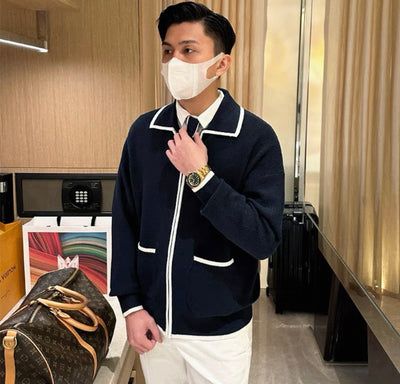 Elgante Strickjacke mit Rippenmuster und Reißverschluss für Herren