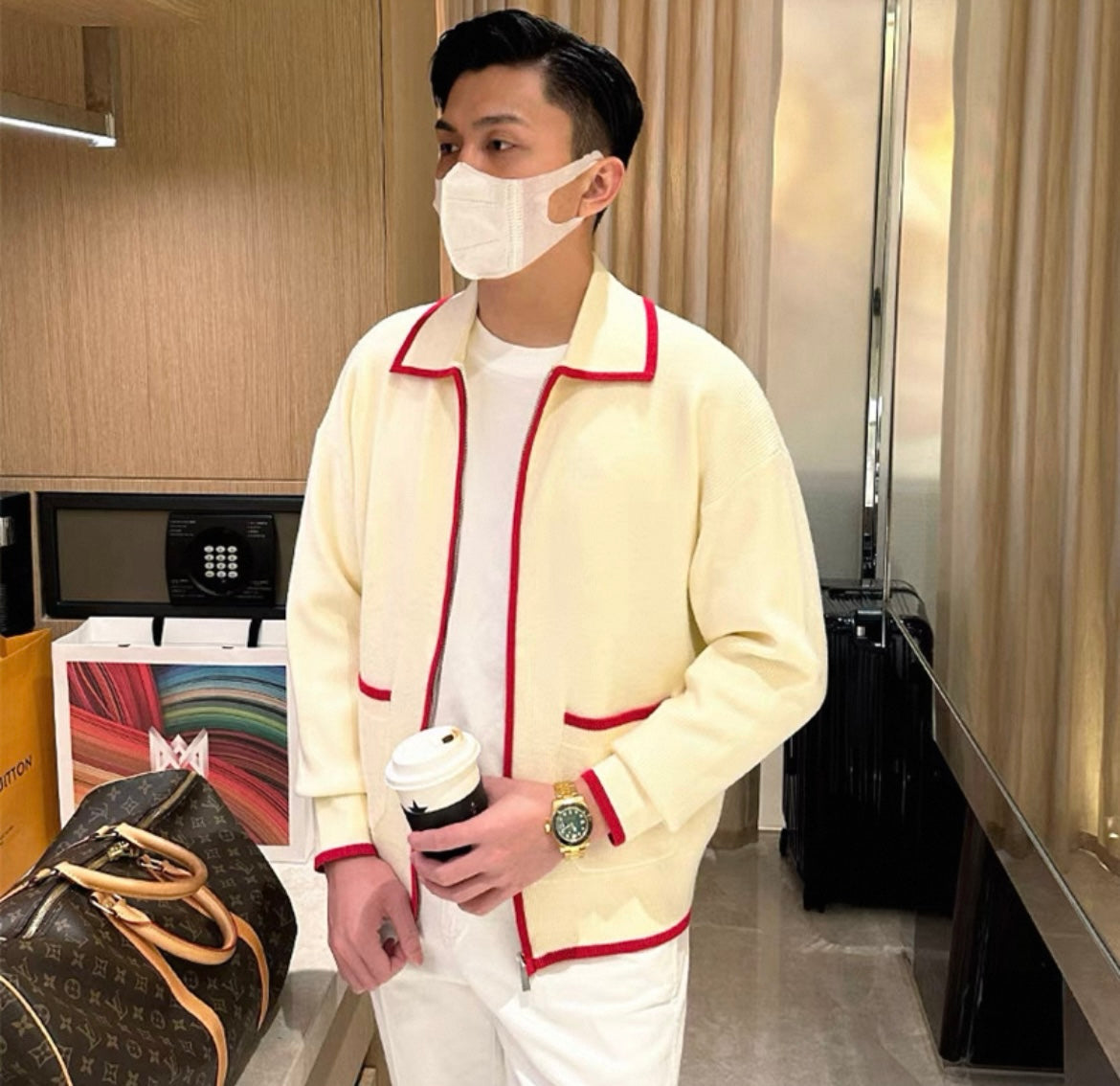 Elgante Strickjacke mit Rippenmuster und Reißverschluss für Herren