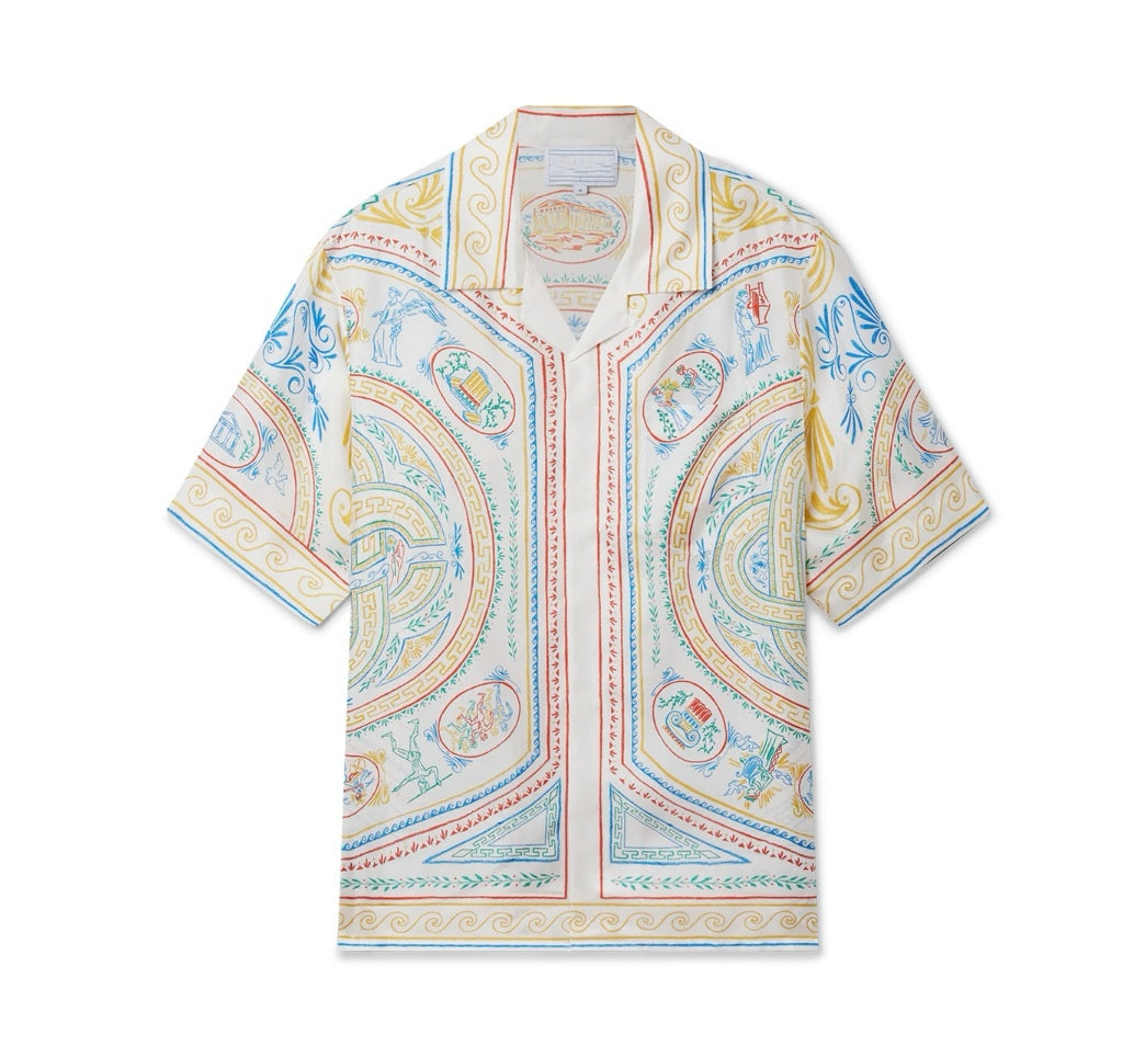 Elegantes Sommer Hemd aus Seide mit Mäander-Muster für Herren