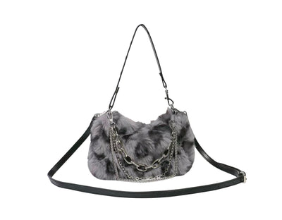 Flauschige Handtasche mit Fell Optik gepunktet für Frauen