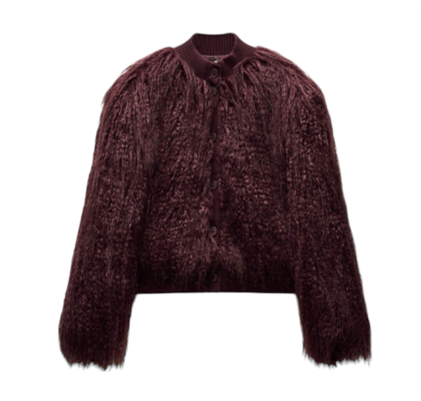 Strickjacke mit Wein-Roter Fell Optik für Damen